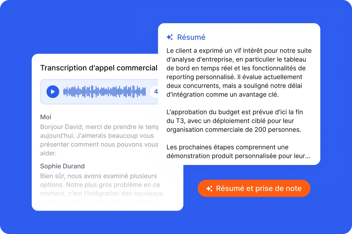 Transcription et résumé IA d'un appel commercial dans Flunter