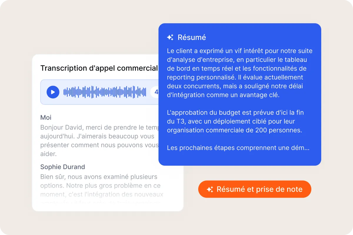 Transcription et résumé IA d'un appel commercial dans Flunter