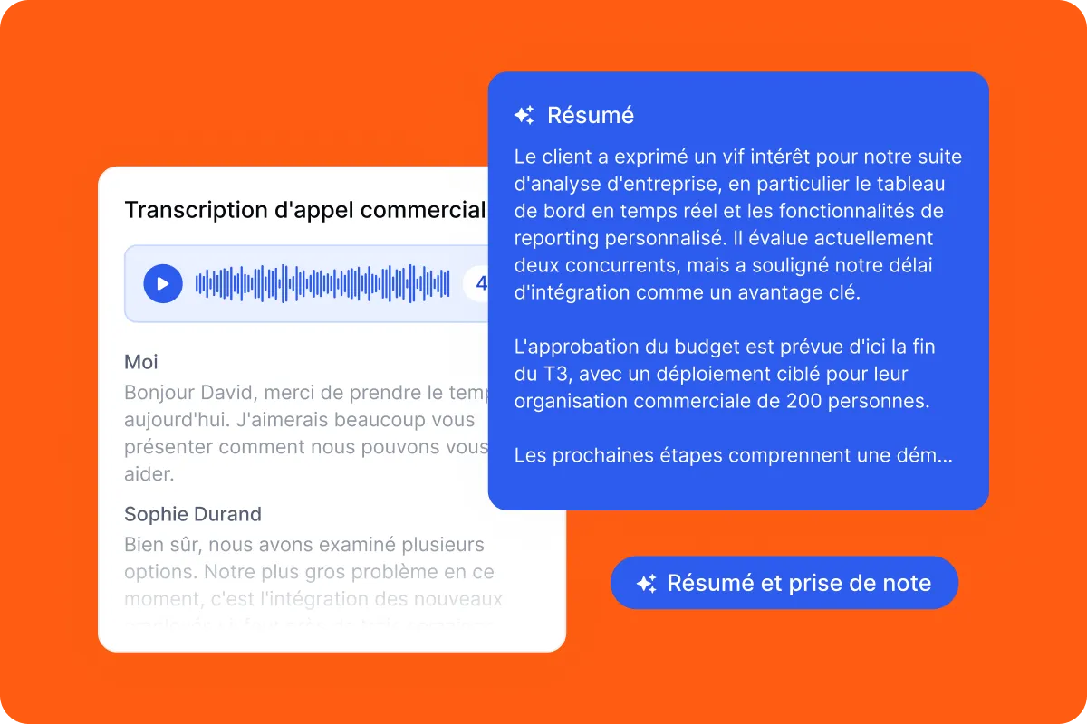 Transcription et résumé IA d'un appel commercial dans Flunter