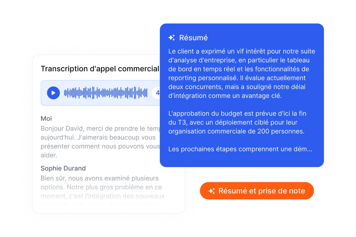 AI transcript and summary of a sales call in Flunter