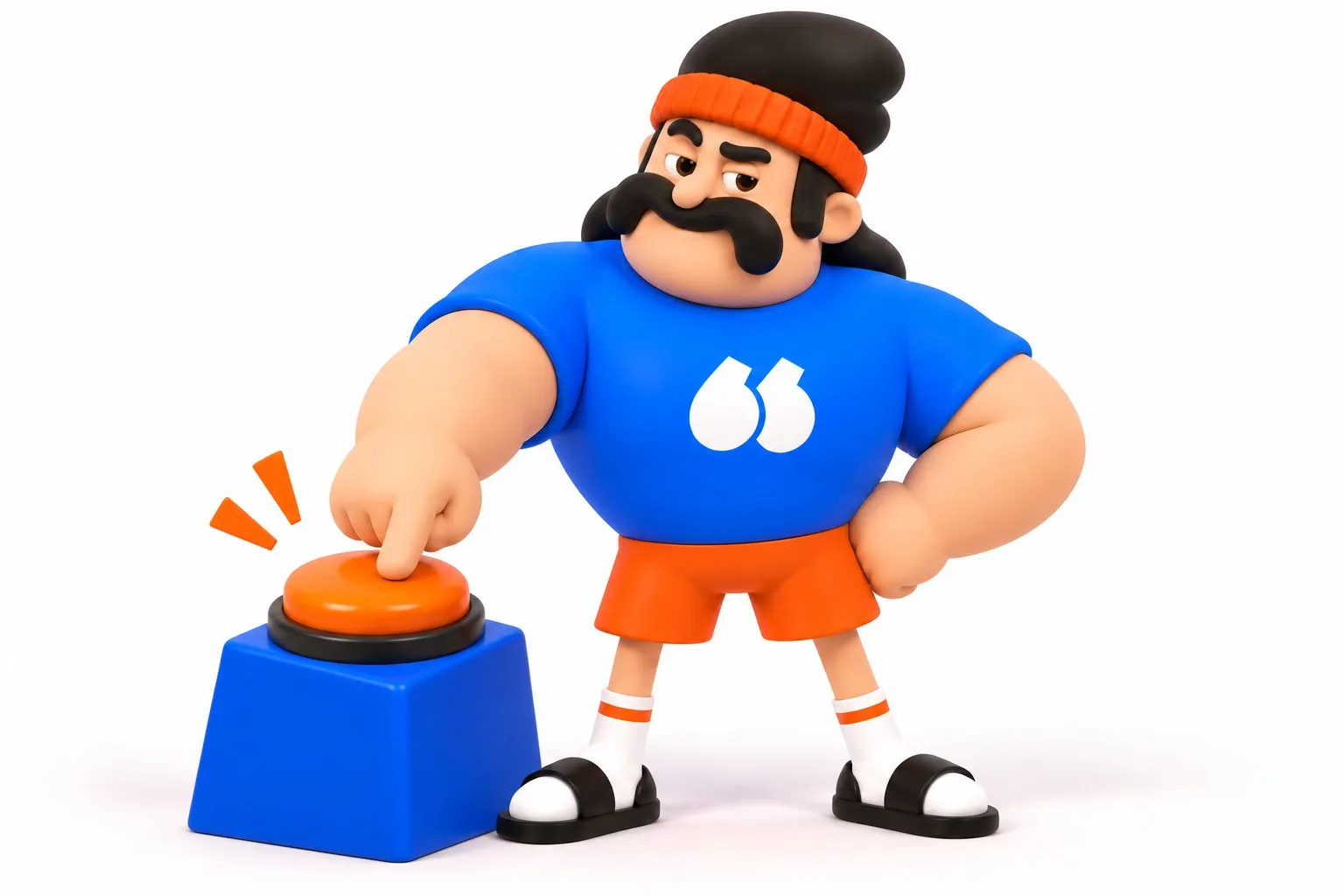Mascotte Flunter qui appuie sur un seul gros bouton orange