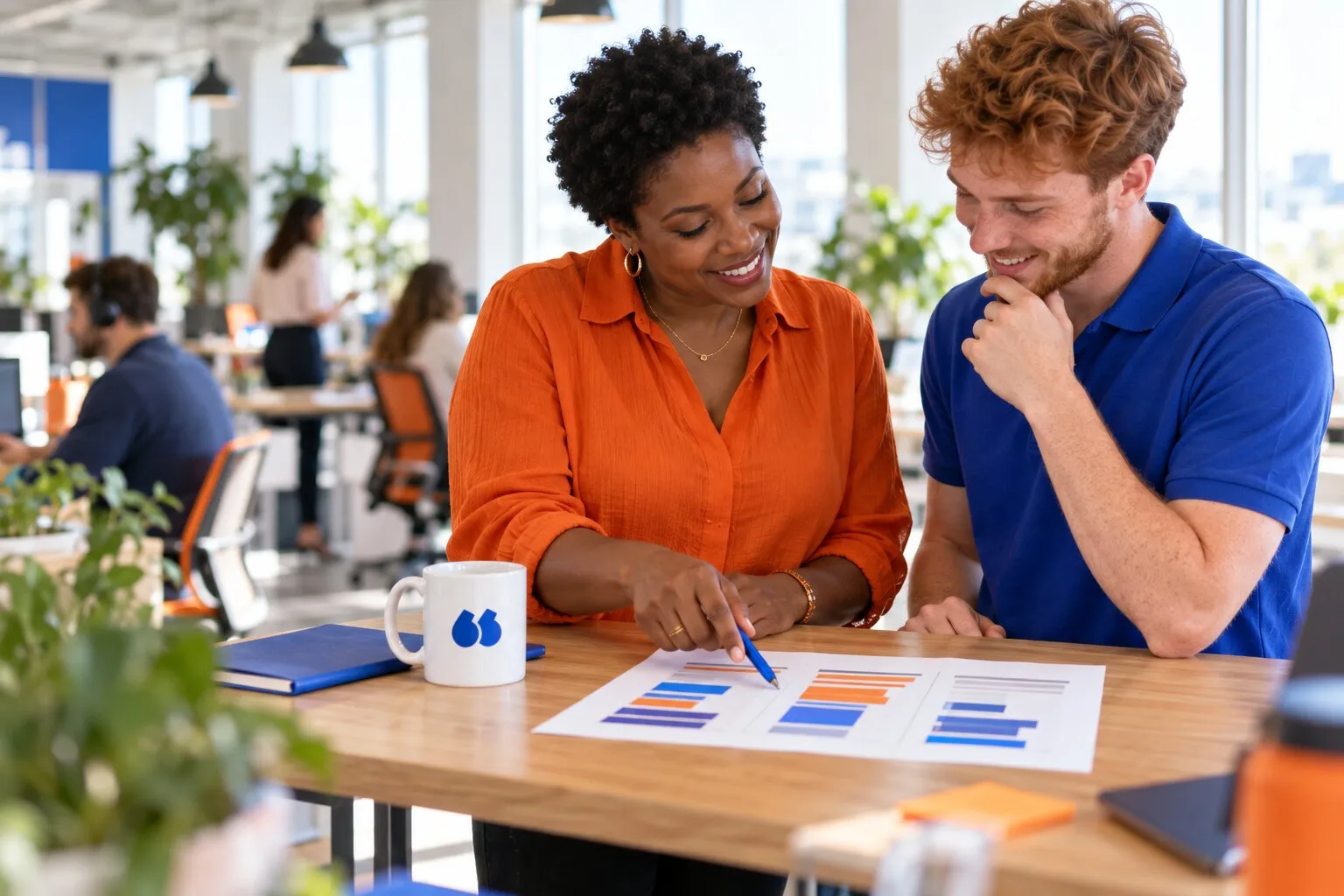 A sales team lead walks a new rep through a three-column sheet