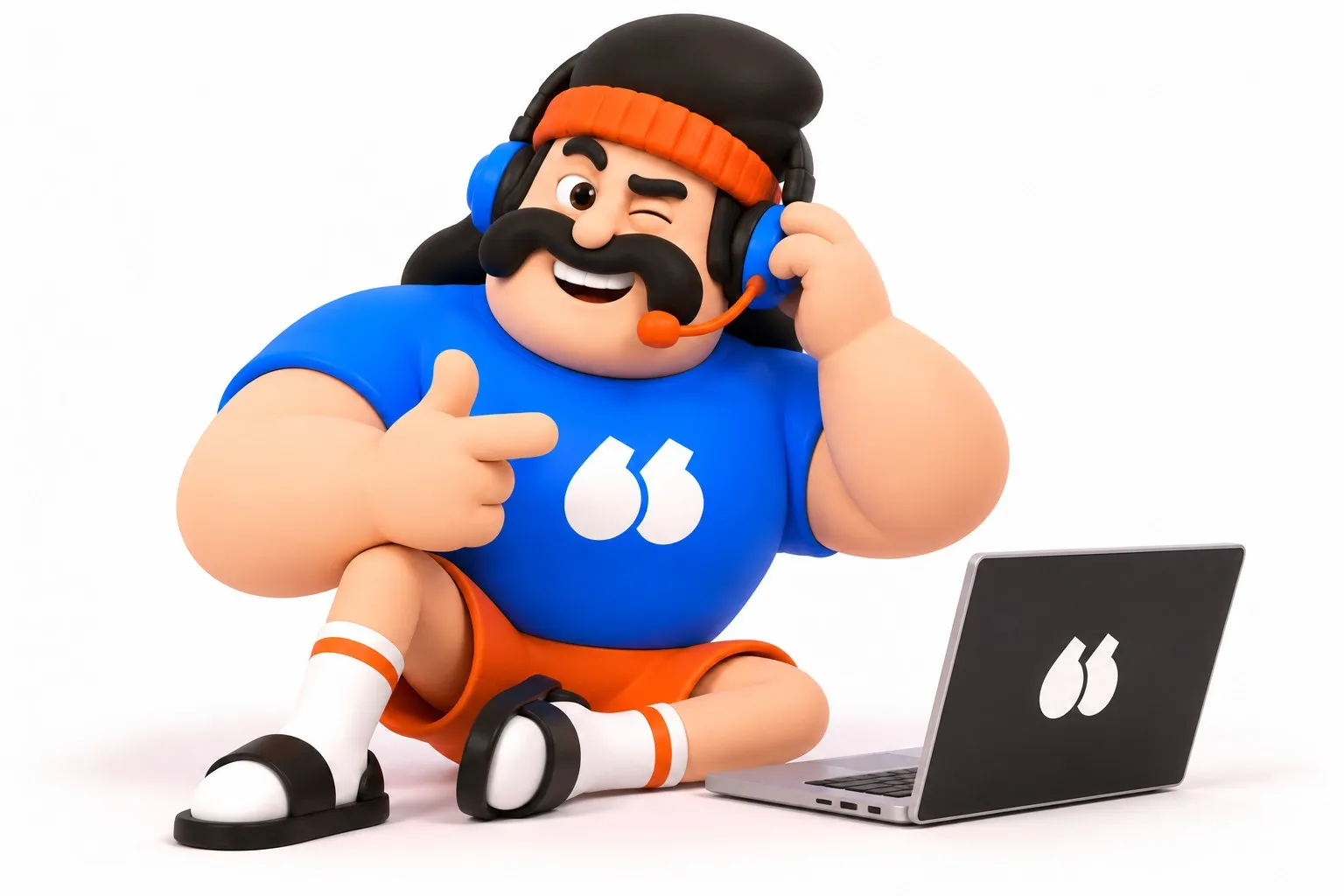 Mascotte Flunter en pleine conversation avec son casque