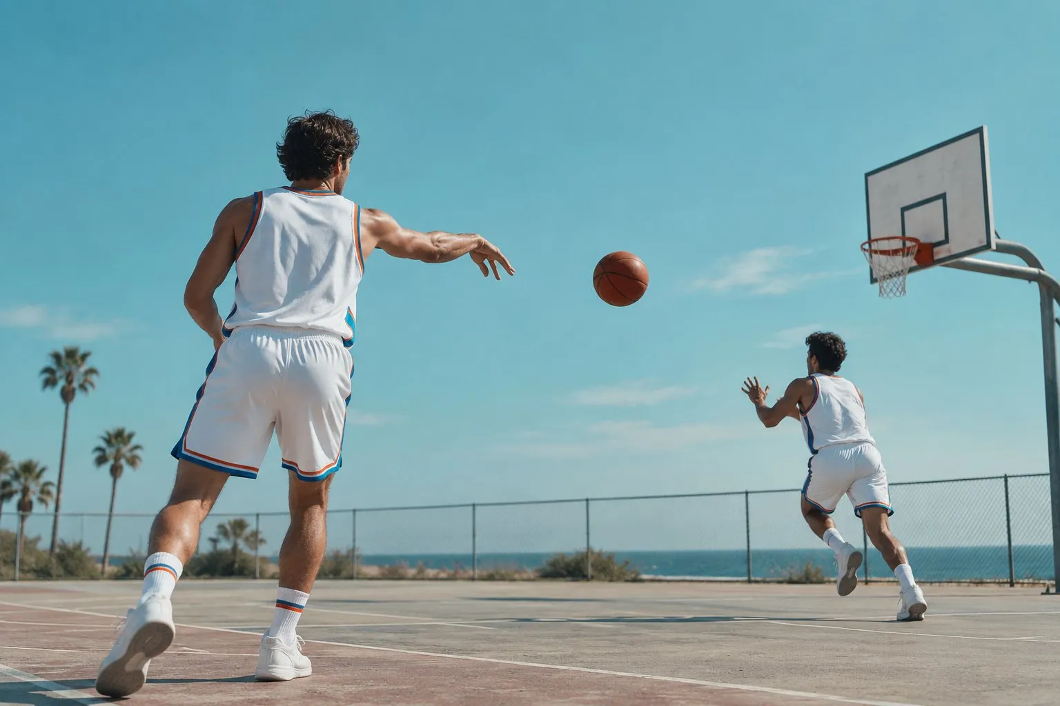 Passe décisive au basket sur un terrain extérieur