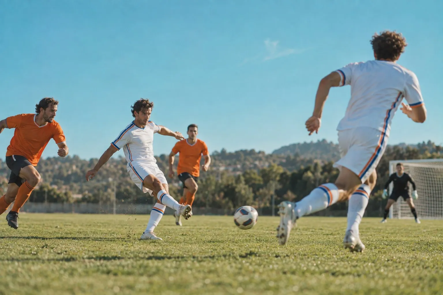 Soccer through ball to a striker