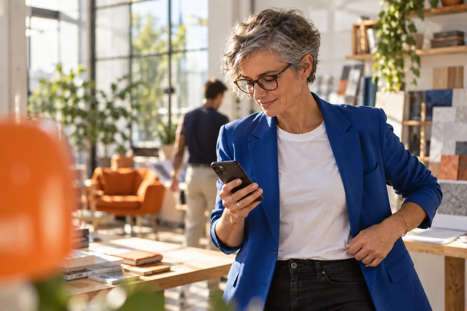 Une dirigeante sort son téléphone qui sonne pour répondre à l'appel