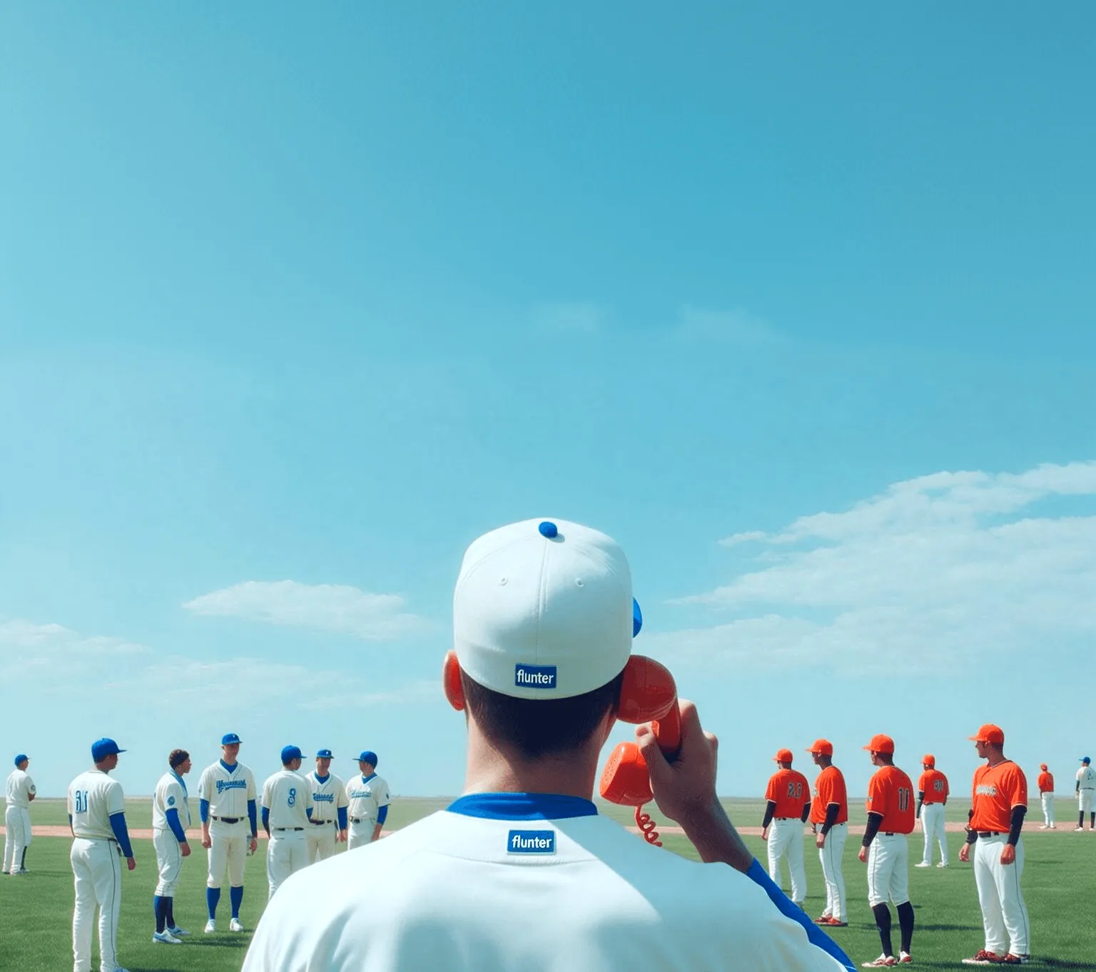 A man with a flunter cap calling multiple people