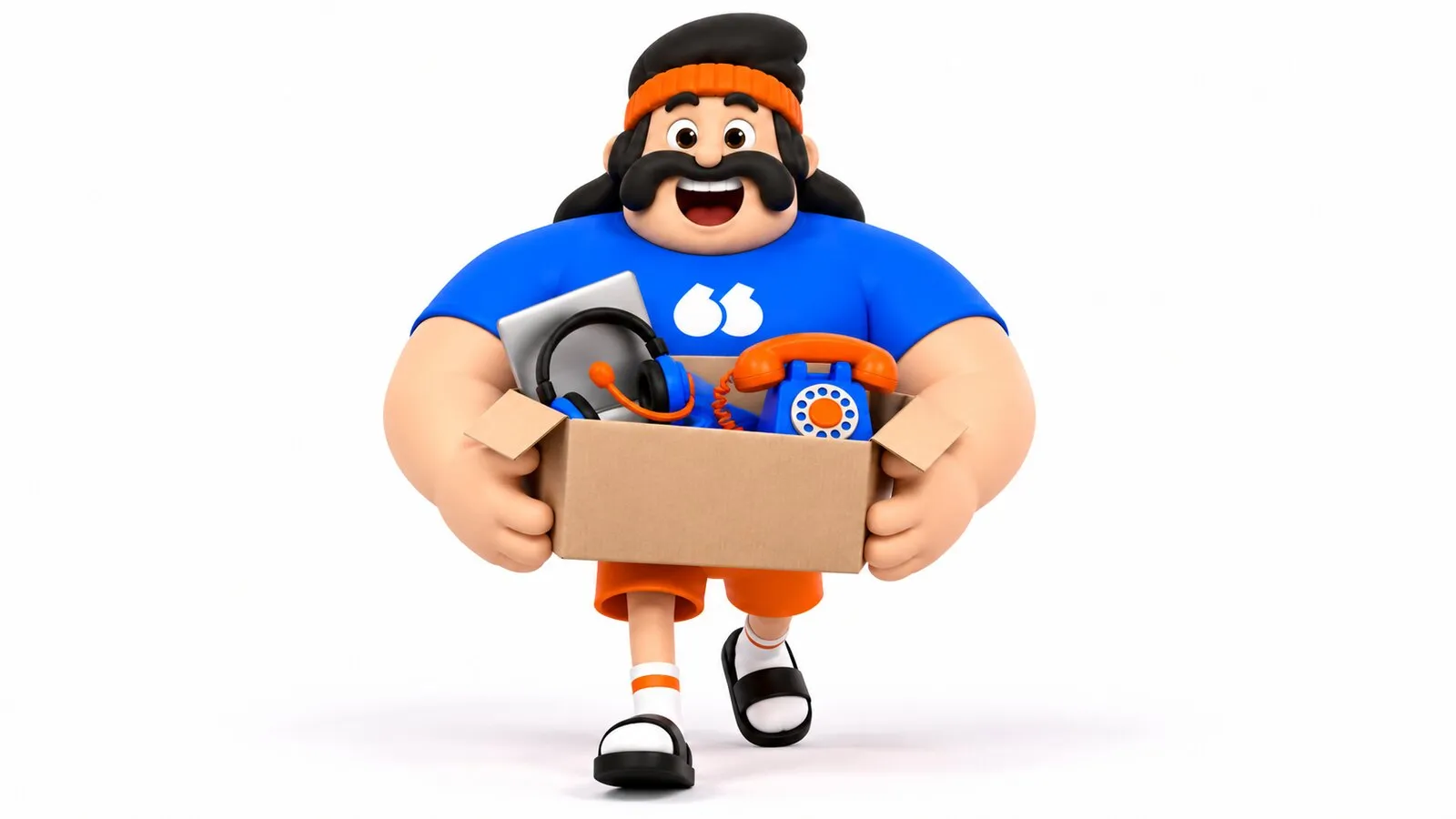 The Flunter mascot walks forward carrying a box full of calling gear